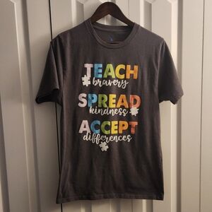 Autism Awareness Shop Teach Bravery Graphic Short Sleeve Unisex T-Shirt Size M
